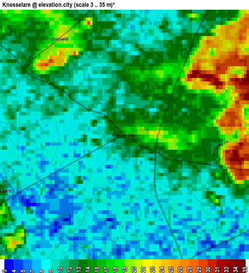 Knesselare elevation map