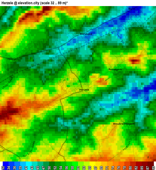 Herzele elevation map