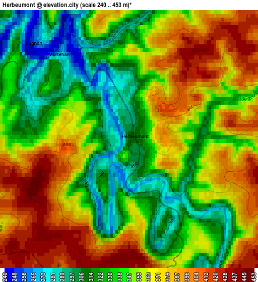 Herbeumont elevation map