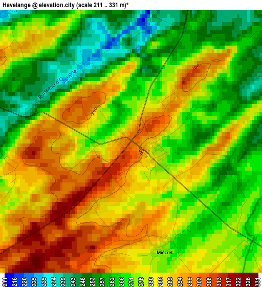 Havelange elevation map