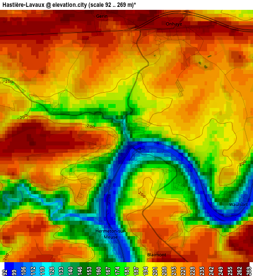 Hastière-Lavaux elevation map