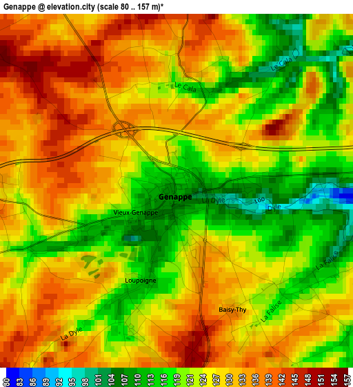 Genappe elevation map