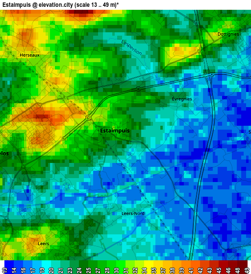 Estaimpuis elevation map