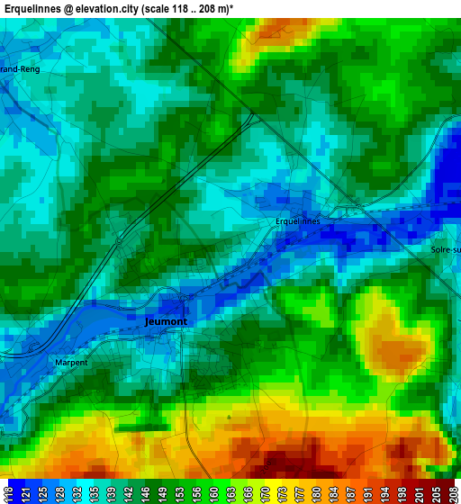 Erquelinnes elevation map