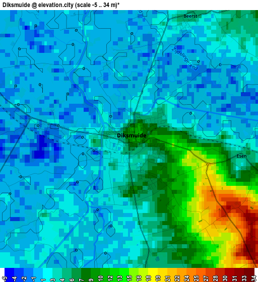 Diksmuide elevation map