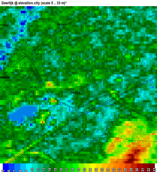 Deerlijk elevation map