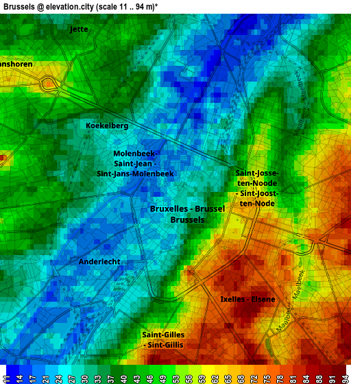 Brussels elevation map