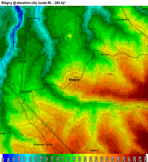 Blégny elevation map