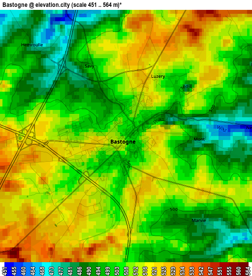 Bastogne elevation map