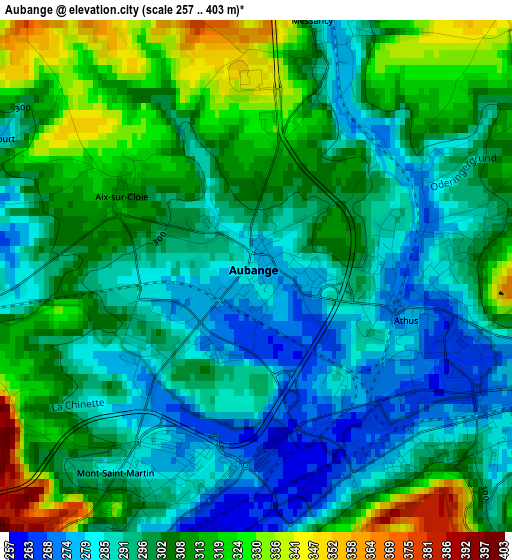 Aubange elevation map