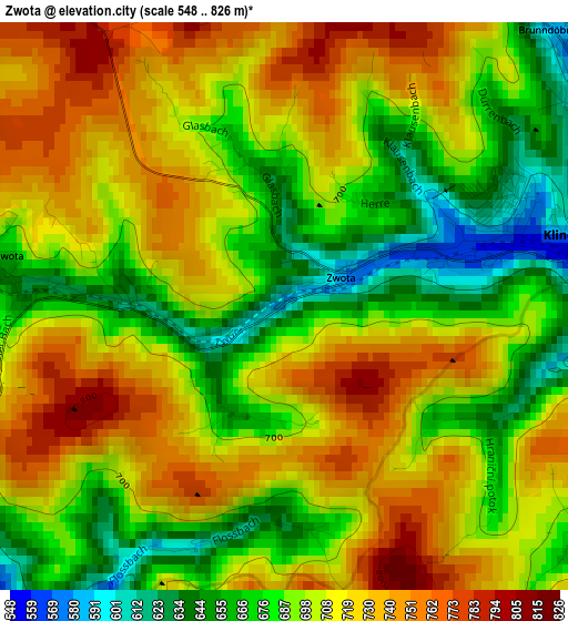 Zwota elevation map