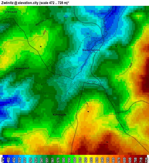 Zwönitz elevation map