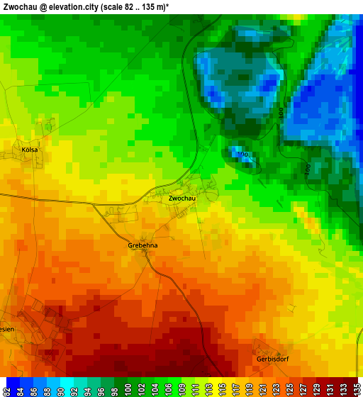 Zwochau elevation map