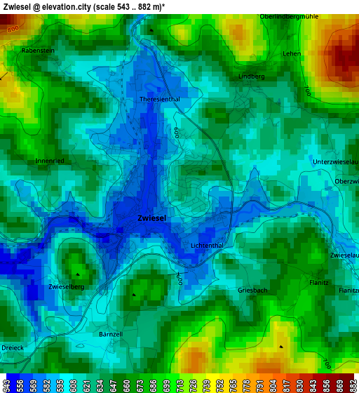 Zwiesel elevation map