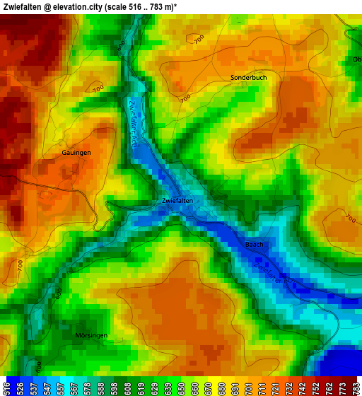 Zwiefalten elevation map