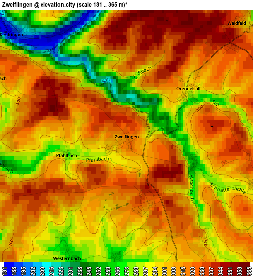 Zweiflingen elevation map