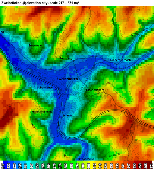 Zweibrücken elevation map
