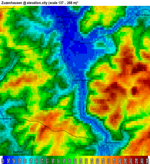 Zuzenhausen elevation map