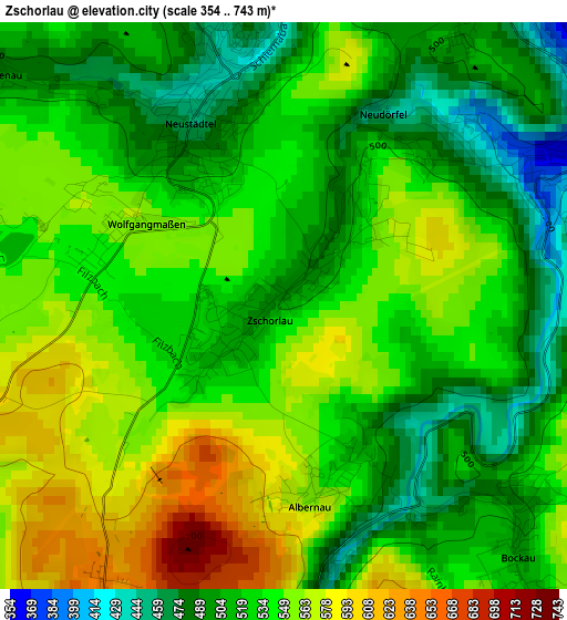 Zschorlau elevation map