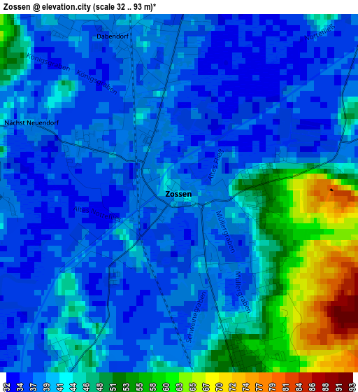 Zossen elevation map