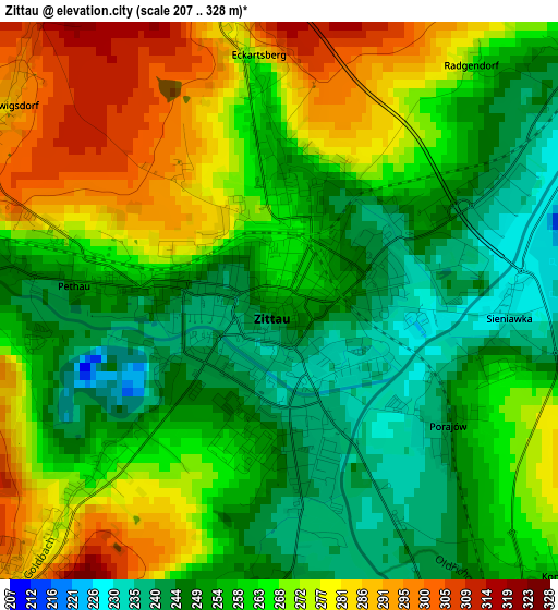 Zittau elevation map