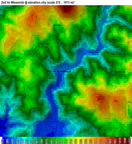 Zell im Wiesental elevation map