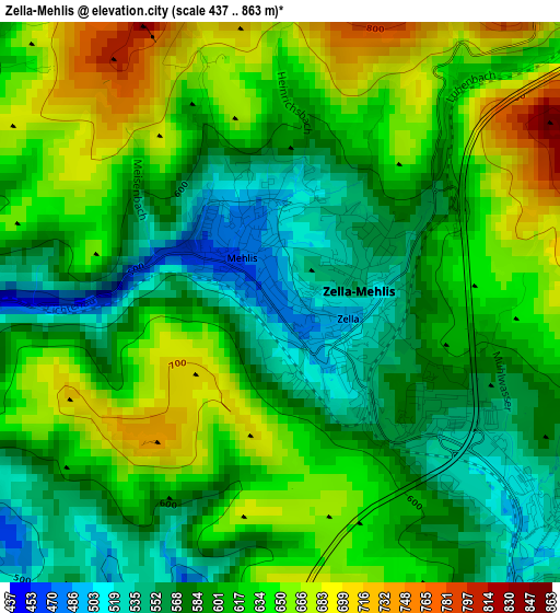 Zella-Mehlis elevation map