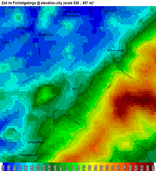 Zell im Fichtelgebirge elevation map