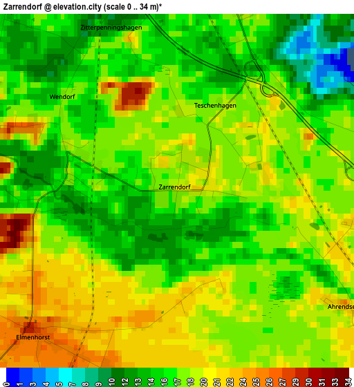 Zarrendorf elevation map