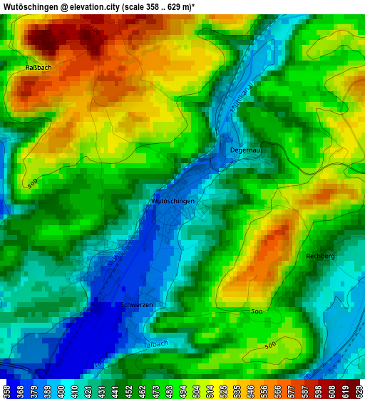 Wutöschingen elevation map