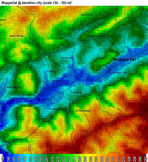 Wuppertal elevation map