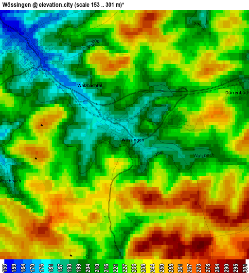 Wössingen elevation map