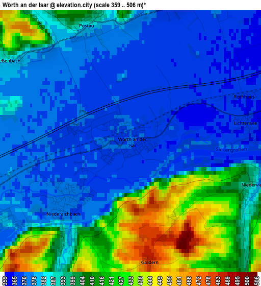 Wörth an der Isar elevation map