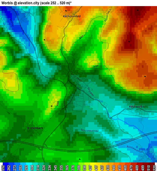 Worbis elevation map