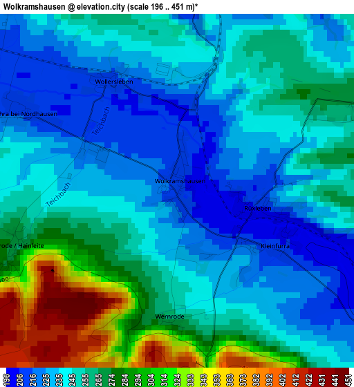 Wolkramshausen elevation map