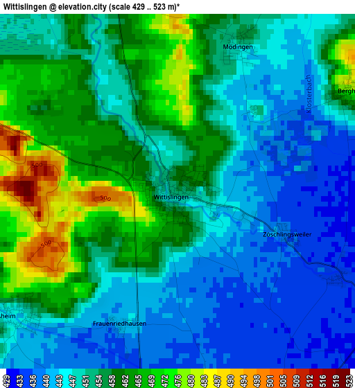 Wittislingen elevation map