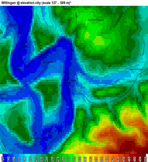 Wiltingen elevation map