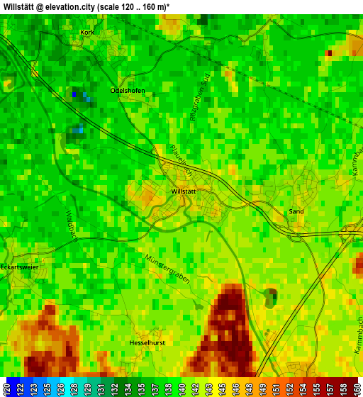 Willstätt elevation map