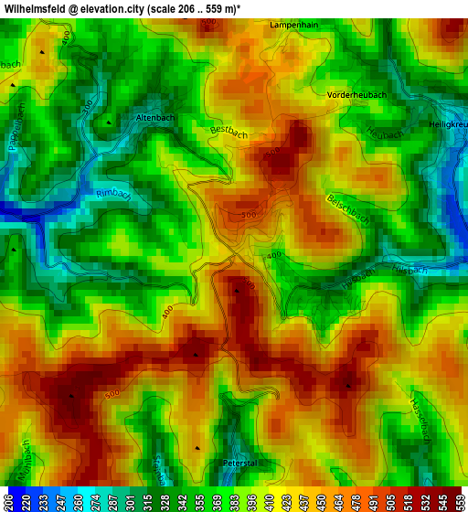 Wilhelmsfeld elevation map