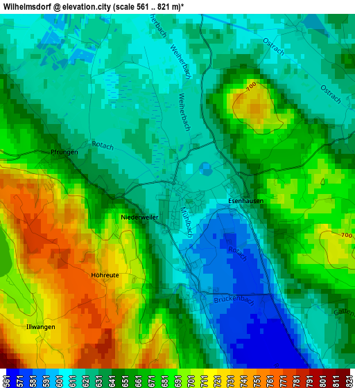 Wilhelmsdorf elevation map