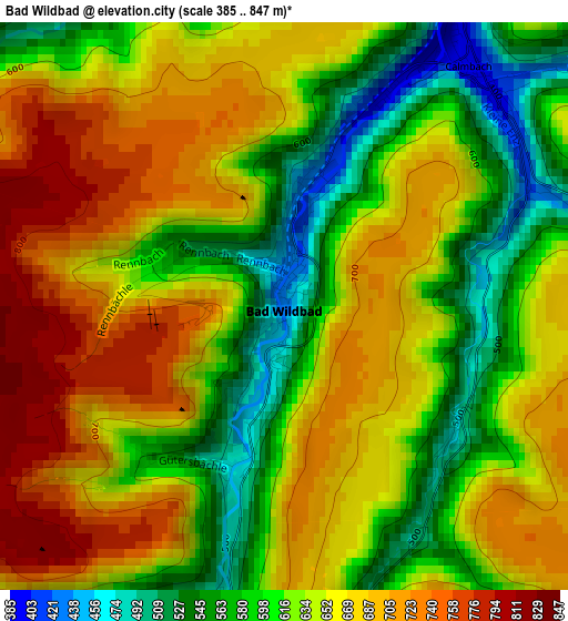 Bad Wildbad elevation map