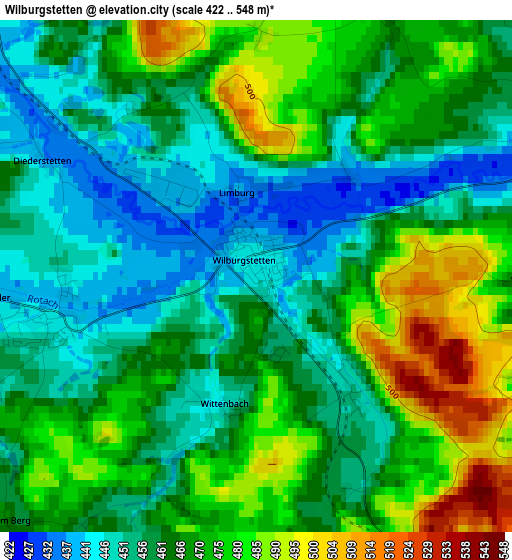 Wilburgstetten elevation map