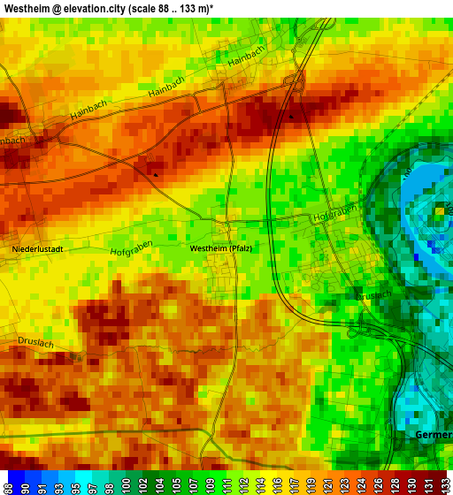 Westheim elevation map