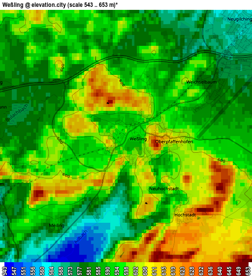 Weßling elevation map
