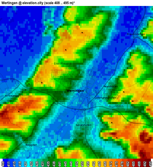 Wertingen elevation map