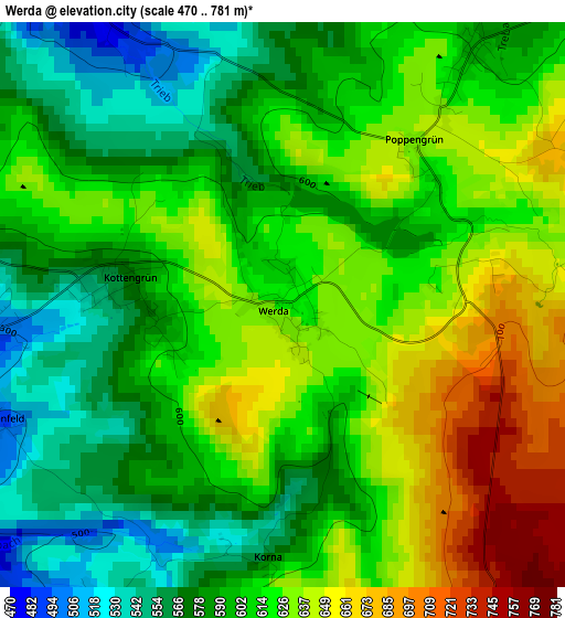 Werda elevation map