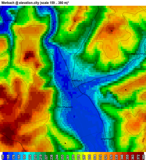 Werbach elevation map