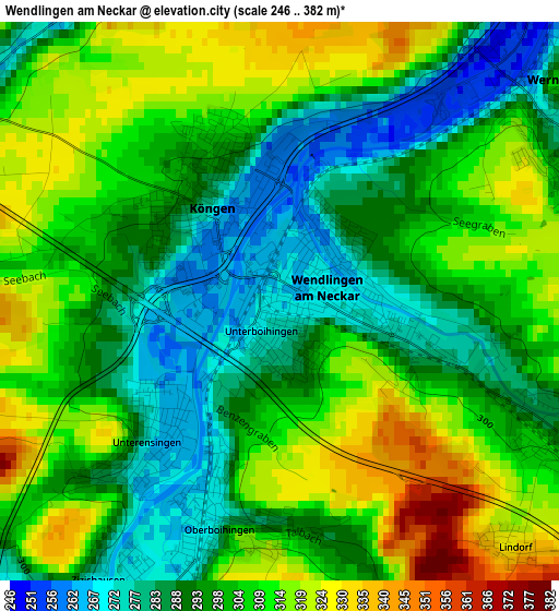 Wendlingen am Neckar elevation map