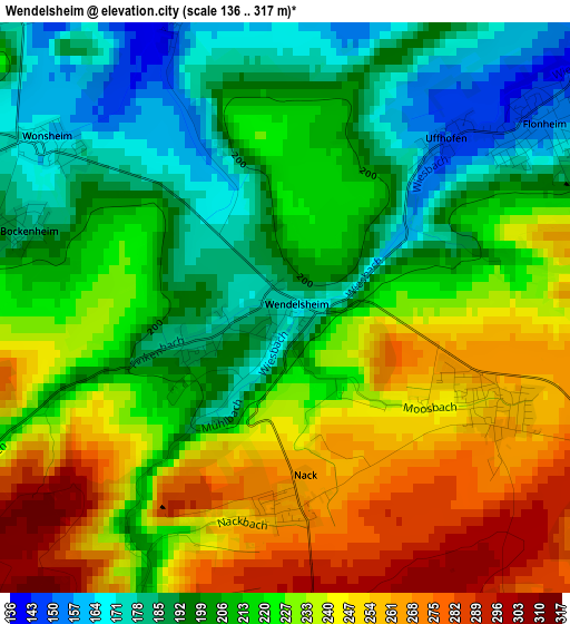 Wendelsheim elevation map