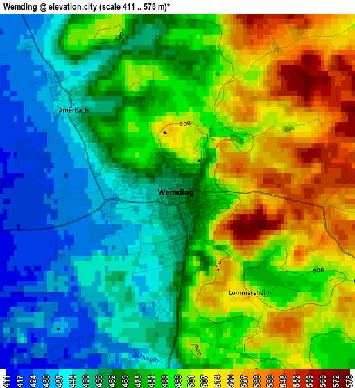 Wemding elevation map